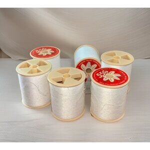 Vintage White 100% Polyester American Thread 200 Yard Spools Lot of 6 Sewing
